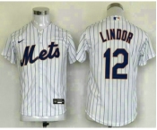 Youth New York Mets #12 Francisco Lindor White Stitched MLB Cool Base Nike Jersey