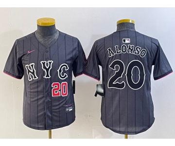 Youth New York Mets #20 Pete Alonso Number Grey 2024 City Connect Cool Base Stitched Jerseys