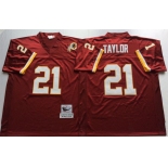 Mitchell and Ness Washington Redskins #21 Sean Taylor Red With 50TH Patch Authentic Throwback Football Jersey