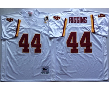 Mitchell and Ness Washington Redskins #44 John Riggins White With 50TH Patch Authentic Throwback Football Jersey