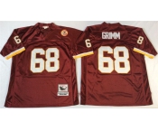 Mitchell and Ness Washington Redskins #68 Russ Grimm Red With 50TH Patch Authentic Throwback Football Jersey