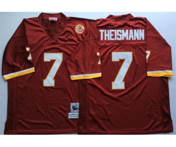 Mitchell and Ness Washington Redskins #7 Joe Theismann Red With 50TH Patch Authentic Throwback Football Jersey