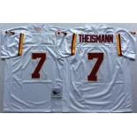 Mitchell and Ness Washington Redskins #7 Joe Theismann White With 50TH Patch Authentic Throwback Football Jersey