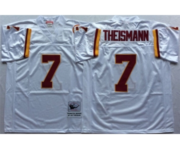 Mitchell and Ness Washington Redskins #7 Joe Theismann White With 50TH Patch Authentic Throwback Football Jersey