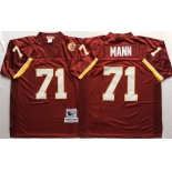 Mitchell and Ness Washington Redskins #71 Charles Mann Red With 50TH Patch Authentic Throwback Football Jersey