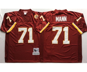 Mitchell and Ness Washington Redskins #71 Charles Mann Red With 50TH Patch Authentic Throwback Football Jersey