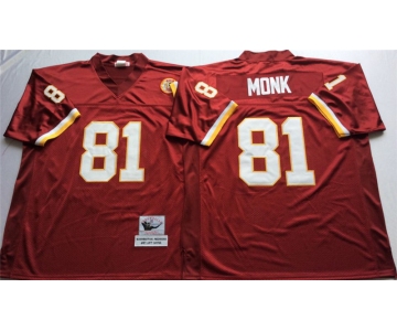 Mitchell and Ness Washington Redskins #81 Art Monk Red With 50TH Patch Authentic Throwback Football Jersey