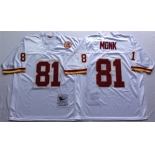 Mitchell and Ness Washington Redskins #81 Art Monk White With 50TH Patch Authentic Throwback Football Jersey