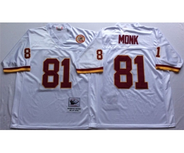 Mitchell and Ness Washington Redskins #81 Art Monk White With 50TH Patch Authentic Throwback Football Jersey