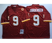 Mitchell and Ness Washington Redskins #9 Sonny Jurgensen Red With 50TH Patch Authentic Throwback Football Jersey