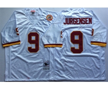 Mitchell and Ness Washington Redskins #9 Sonny Jurgensen White With 50TH Patch Authentic Throwback Football Jersey