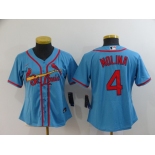 Women Nike St.Louis Cardinals #4 Yadier Molina Blue Alternate Stitched Baseball Jersey