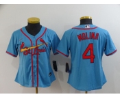 Women Nike St.Louis Cardinals #4 Yadier Molina Blue Alternate Stitched Baseball Jersey