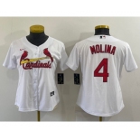 Women's St Louis Cardinals #4 Yadier Molina White Stitched MLB Cool Base Nike Jersey