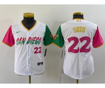 Women San Diego Padres #22 Juan Soto Number White 2022 City Connect Cool Base Stitched Jersey