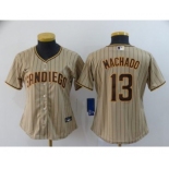 Women's Padres #13 Manny Machado Brown Strip 2020 Baseball Cool Base Jersey