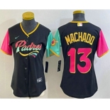 Women's San Diego Padres #13 Manny Machado Black 2022 City Connect Cool Base Stitched Jersey