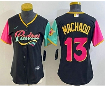 Women's San Diego Padres #13 Manny Machado Black 2022 City Connect Cool Base Stitched Jersey