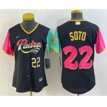 Women's San Diego Padres #22 Juan Soto Number Black 2022 City Connect Cool Base Stitched Jersey1