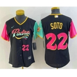 Women's San Diego Padres #22 Juan Soto Number Black 2022 City Connect Cool Base Stitched Jersey