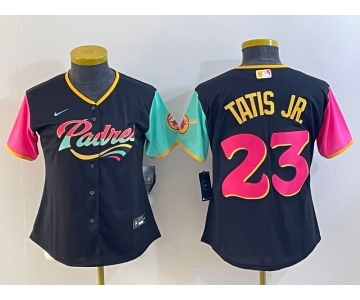 Women's San Diego Padres #23 Fernando Tatis Jr Black 2022 City Connect Cool Base Stitched Jersey