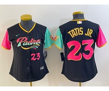 Women's San Diego Padres #23 Fernando Tatis Jr Black Number 2022 City Connect Cool Base Stitched Jersey