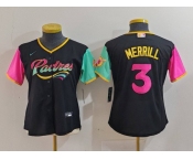 Women's San Diego Padres #3 Jackson Merrill Black City Connect Stitched Baseball Jersey