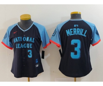 Women's San Diego Padres #3 Jackson Merrill Number Navy 2024 All Star Limited Stitched Jersey