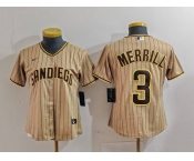 Women's San Diego Padres #3 Jackson Merrill Tan NEW 2023 Cool Base Stitched Jersey