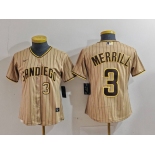 Women's San Diego Padres #3 Jackson Merrill Tan NEW 2023 Cool Base Stitched Jerseys