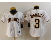 Women's San Diego Padres #3 Jackson Merrill White Cool Base Stitched Jersey