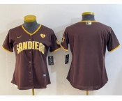 Women's San Diego Padres Blank Brown With PS Patch Cool Base Stitched Jersey