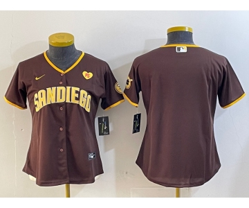 Women's San Diego Padres Blank Brown With PS Patch Cool Base Stitched Jersey