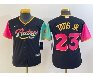 Youth San Diego Padres #23 Fernando Tatis Jr Black 2022 City Connect Cool Base Stitched Jersey