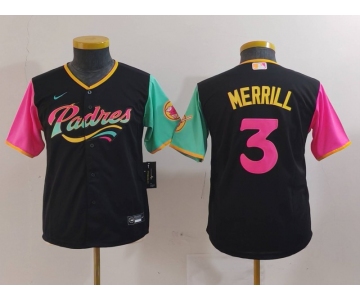 Youth San Diego Padres #3 Jackson Merrill Black Fashion Baseball Jersey