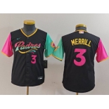 Youth San Diego Padres #3 Jackson Merrill Black Player Number Fashion Baseball Jersey