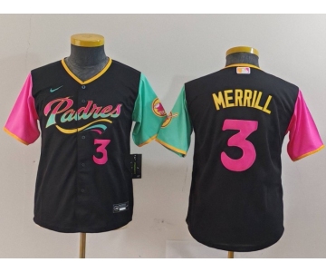 Youth San Diego Padres #3 Jackson Merrill Black Player Number Fashion Baseball Jersey