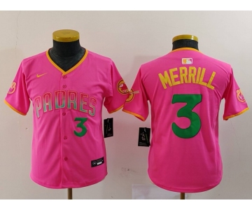 Youth San Diego Padres #3 Jackson Merrill Number Pink Fashion Baseball Jersey