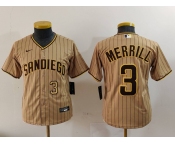 Youth San Diego Padres #3 Jackson Merrill Tan 2023 Cool Base Stitched Jerseys