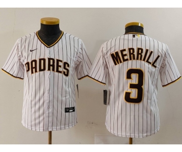 Youth San Diego Padres #3 Jackson Merrill White 2023 Cool Base Stitched Jersey