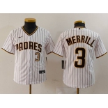 Youth San Diego Padres #3 Jackson Merrill White 2023 Cool Base Stitched Jerseys