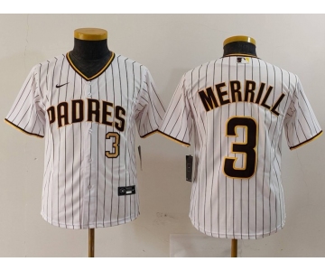 Youth San Diego Padres #3 Jackson Merrill White 2023 Cool Base Stitched Jerseys