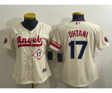 Women's Los Angeles Angels #17 Shohei Ohtani Number Cream 2022 City Connect Cool Base Stitched Jersey