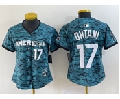 Women's Los Angeles Angels #17 Shohei Ohtani Number Teal 2023 All Star Cool Base Stitched Jersey