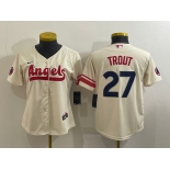 Women's Los Angeles Angels #27 Mike Trout Cream 2022 City Connect Cool Base Stitched Jersey