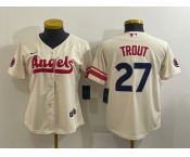 Women's Los Angeles Angels #27 Mike Trout Cream 2022 City Connect Cool Base Stitched Jersey