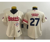 Women's Los Angeles Angels #27 Mike Trout Number Cream 2022 City Connect Cool Base Stitched Jersey