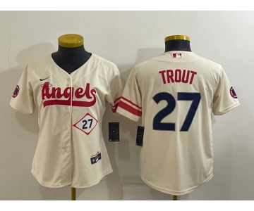 Women's Los Angeles Angels #27 Mike Trout Number Cream 2022 City Connect Cool Base Stitched Jersey