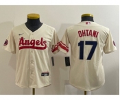 Youth Los Angeles Angels #17 Shohei Ohtani Cream 2022 City Connect Cool Base Stitched Jersey