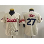 Youth Los Angeles Angels #27 Mike Trout Cream 2022 City Connect Cool Base Stitched Jersey